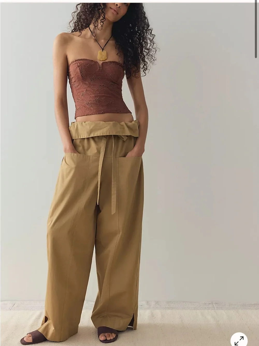 Free People NEW Paperbag Waist Pants in Tan